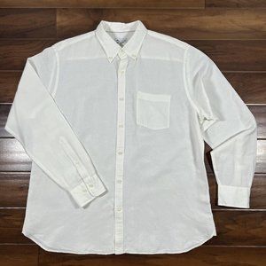 Peter Millar Men's Size XL Solid White Linen Cotton Silk Button Up Shirt